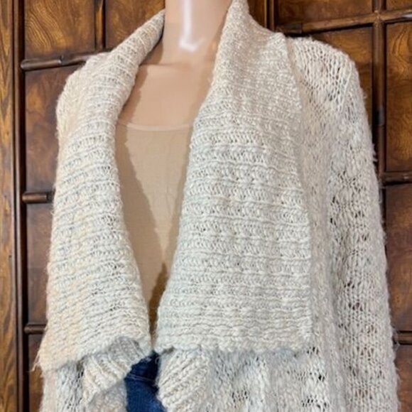 NWOT Jones New York Oatmeal Wool Alpaca Blend Oversize Lapel Open Front Cardigan - Picture 10 of 14